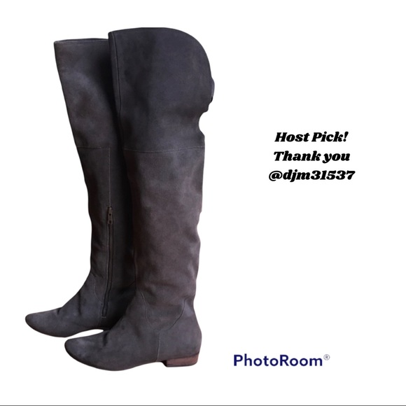 Joie Brown Suede over the Knee Leather Flat Heeled Boots Y2K - Picture 2 of 7
